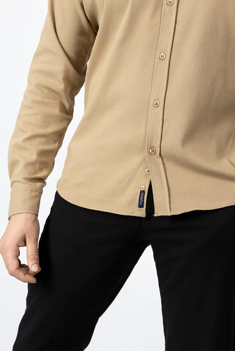 Erkek Gömlek Slimfit Likralı Kumaş Uzun Kol Pa-180 Camel Renk PA-180-TS