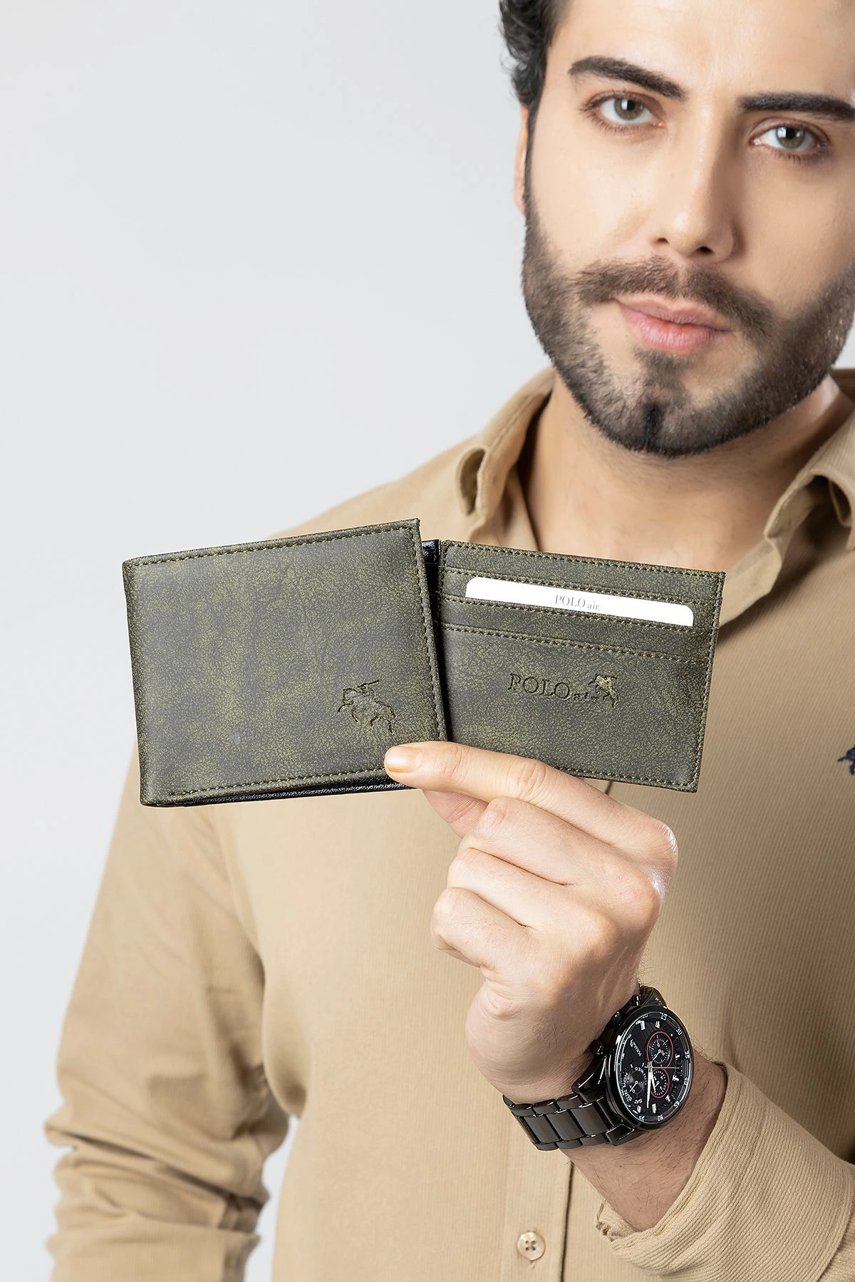 Erkek Kol Saati Cüzdan Kemer Kartlık Parfüm Kombin Set Gümüş Yeşil Renk Pl-0990E4 Yeşil-Gümüş Pl-0990E4