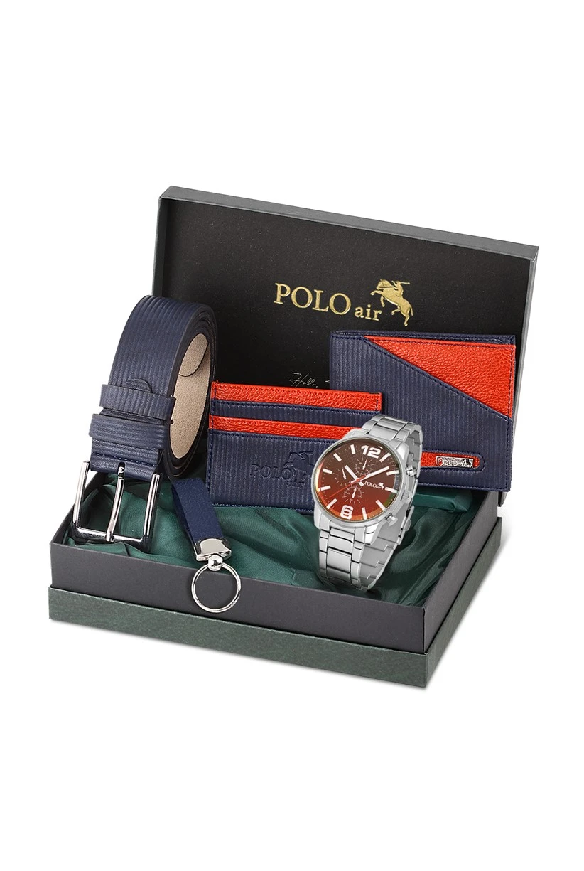 Erkek Kombin Set Kol Saati Cüzdan Kartlık Kemer Anahtarlık Özel Kutusunda Lacivert Set PL-0793E2 PL-0793E2
