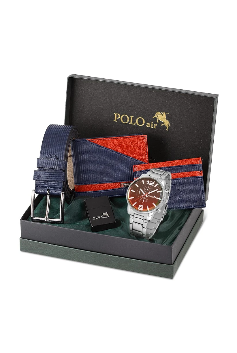 Erkek Kombin Set Kol Saati Cüzdan Kartlık Kemer Çakmak Özel Kutusunda Lacivert Set PL-0794E2 PL-0794E2