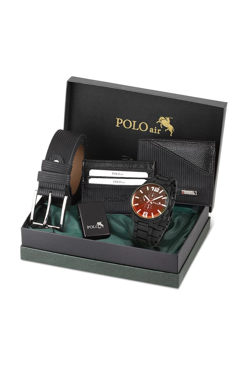 Erkek Kombin Set Kol Saati Cüzdan Kartlık Kemer Çakmak Özel Kutusunda Siyah Set PL-0794E1 PL-0794E1