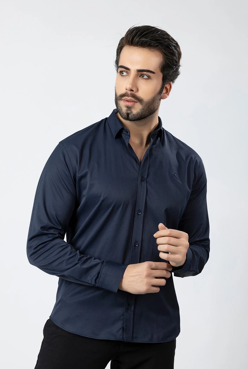 Erkek Uzun Kol Gömlek Slimfit Likralı Kumaş Pa-179 Lacivert Renk PA-179-LXL