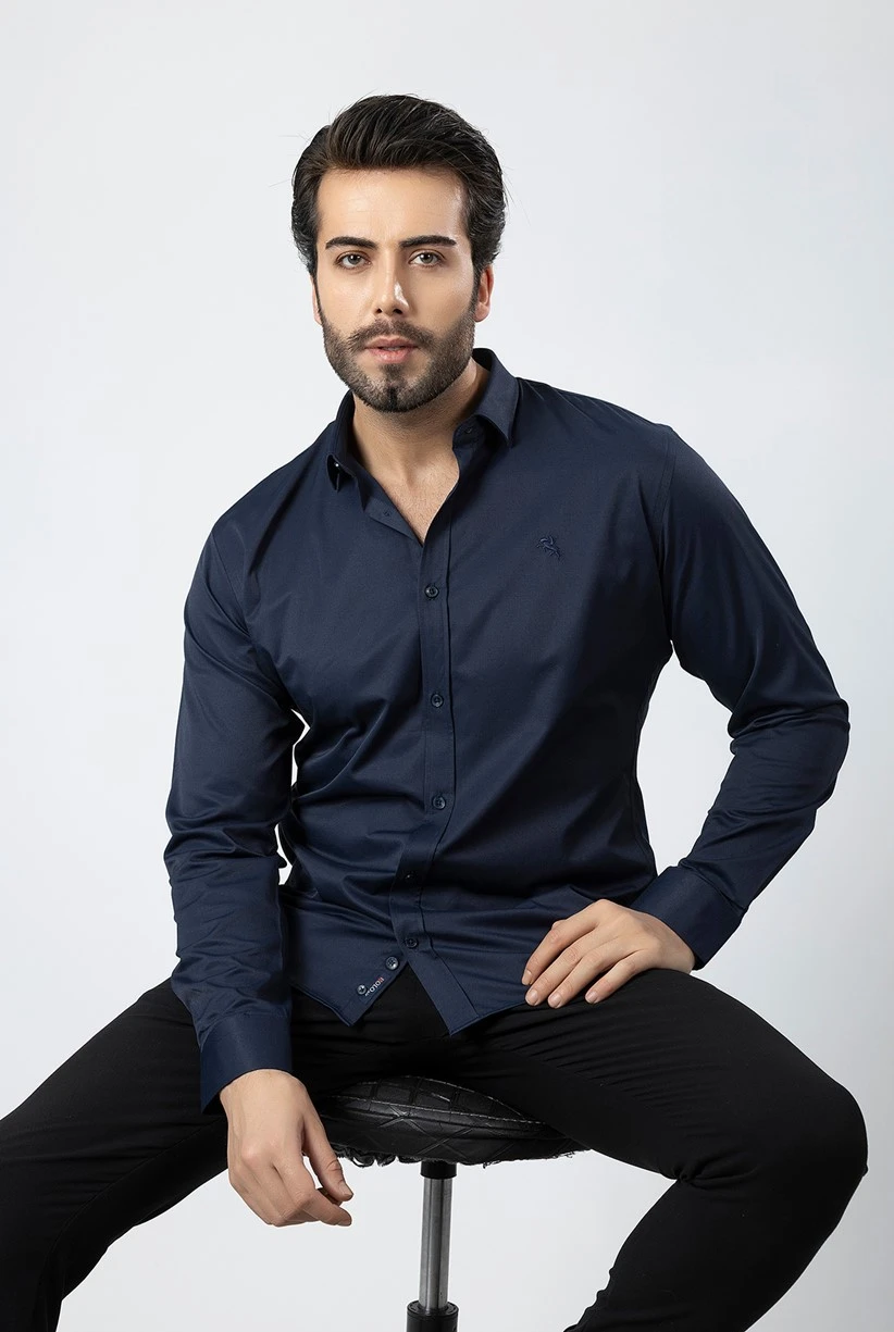 Erkek Uzun Kol Gömlek Slimfit Likralı Kumaş Pa-179 Lacivert Renk PA-179-LXL