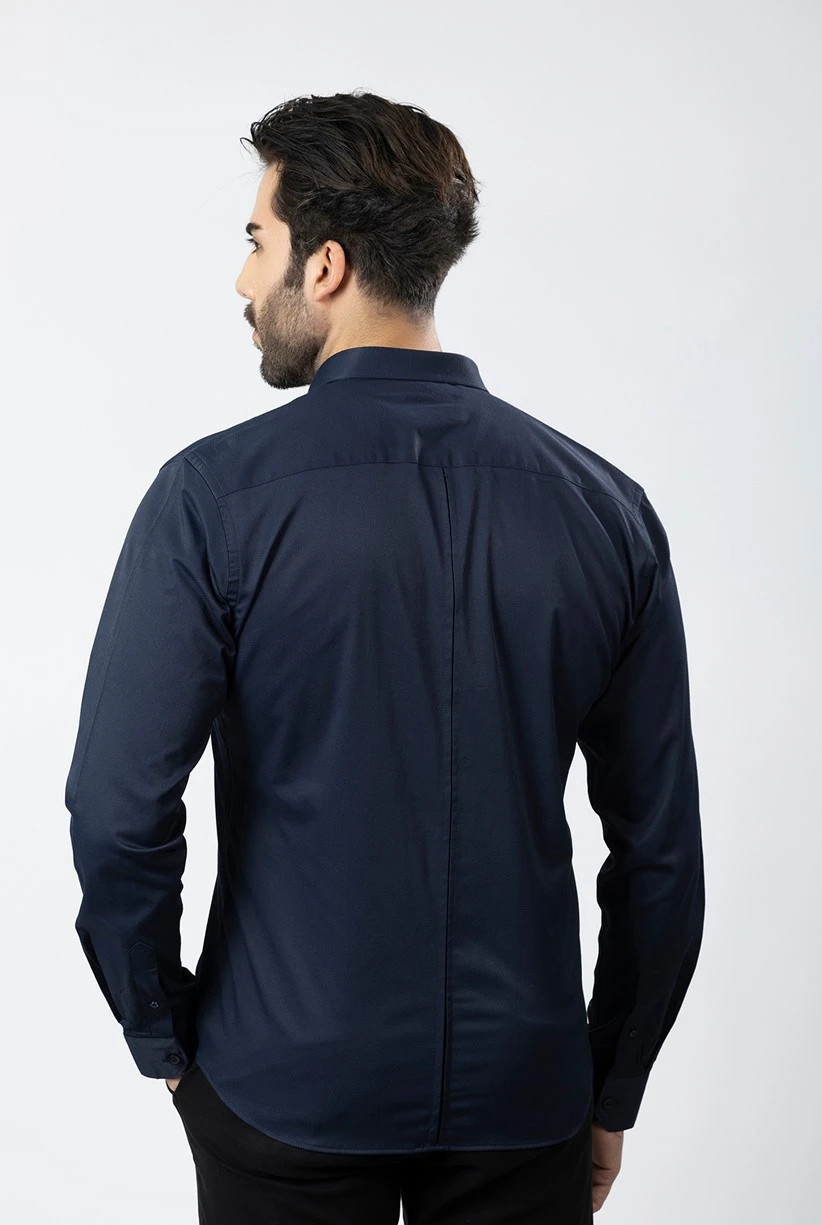 Erkek Uzun Kol Gömlek Slimfit Likralı Kumaş Pa-179 Lacivert Renk PA-179-LXL