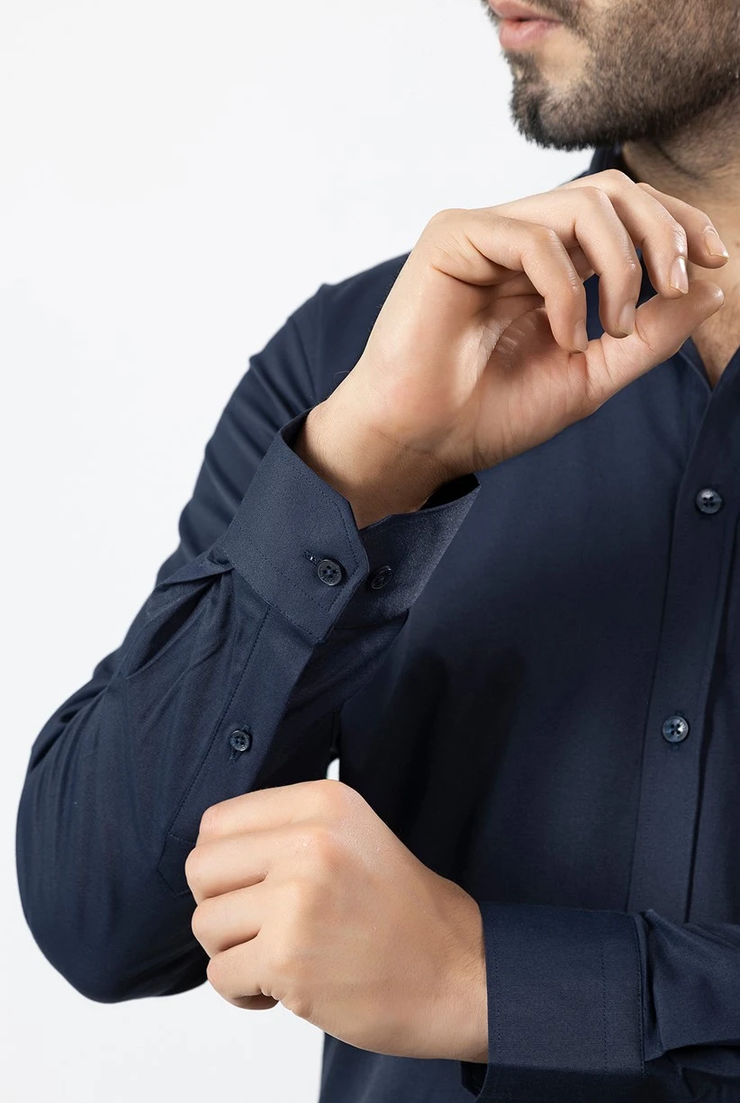 Erkek Uzun Kol Gömlek Slimfit Likralı Kumaş Pa-179 Lacivert Renk PA-179-LXL