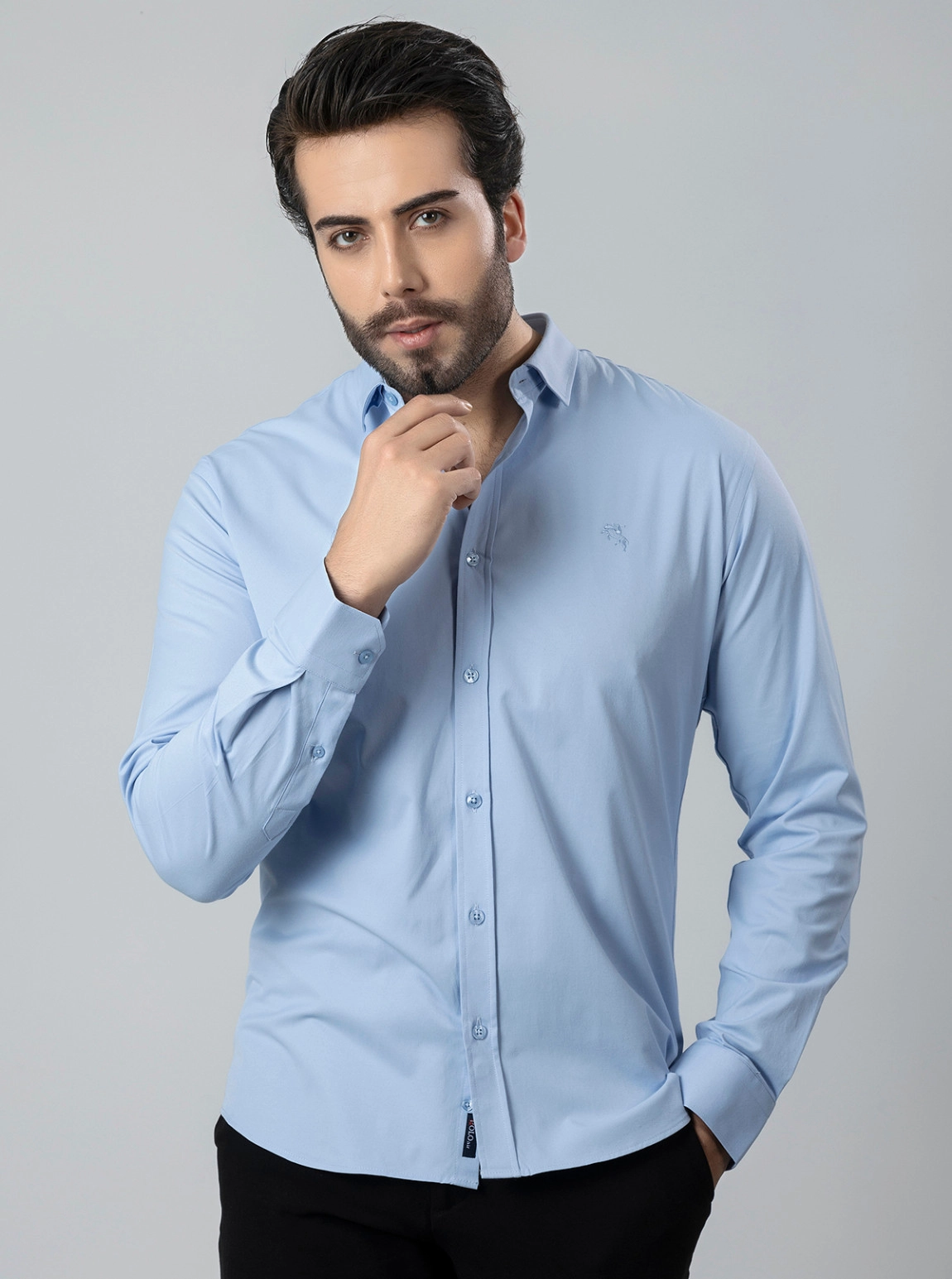 Erkek Uzun Kol Gömlek Slimfit Likralı Kumaş Pa-179 Mavi Renk