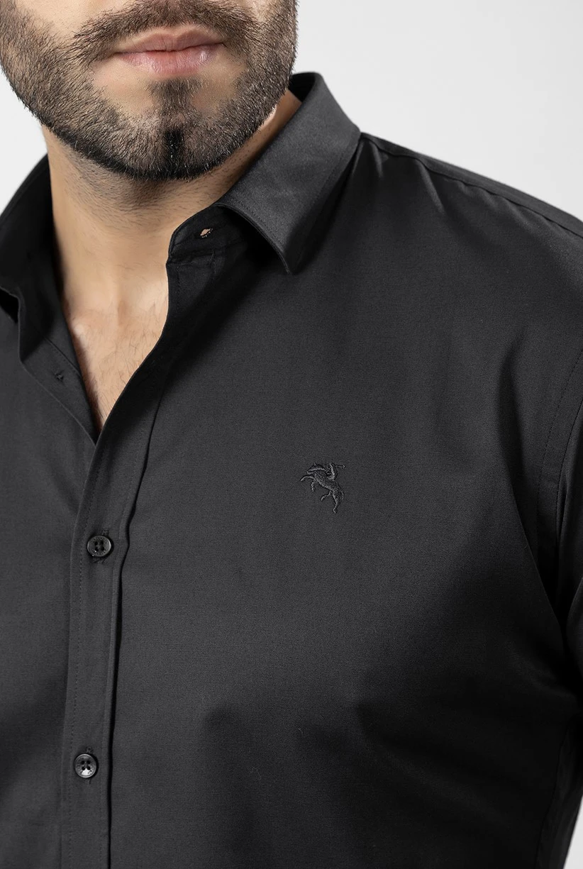 Erkek Uzun Kol Gömlek Slimfit Likralı Kumaş Pa-179 Siyah Renk PA-179-SM