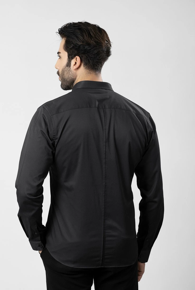 Erkek Uzun Kol Gömlek Slimfit Likralı Kumaş Pa-179 Siyah Renk PA-179-SM