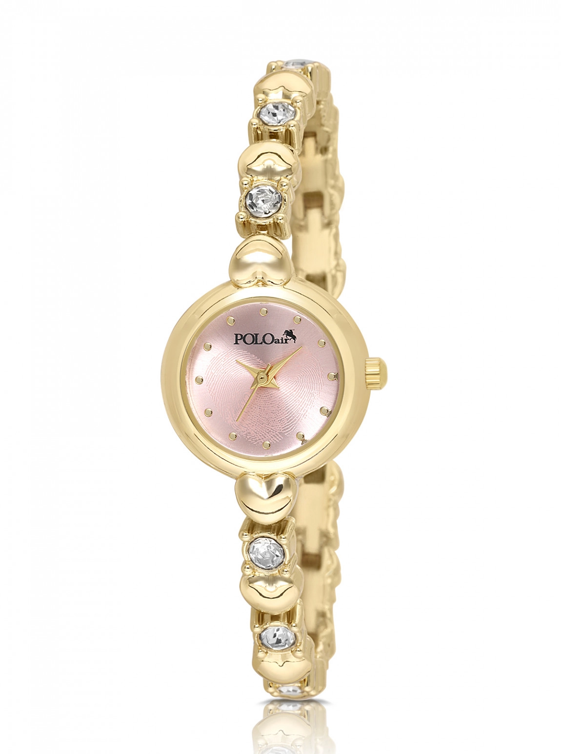 Kalp Detaylı Kordon Lüx Taşlı Kadın Kol Saati Gold Pembe Renk Pl-1618B4X