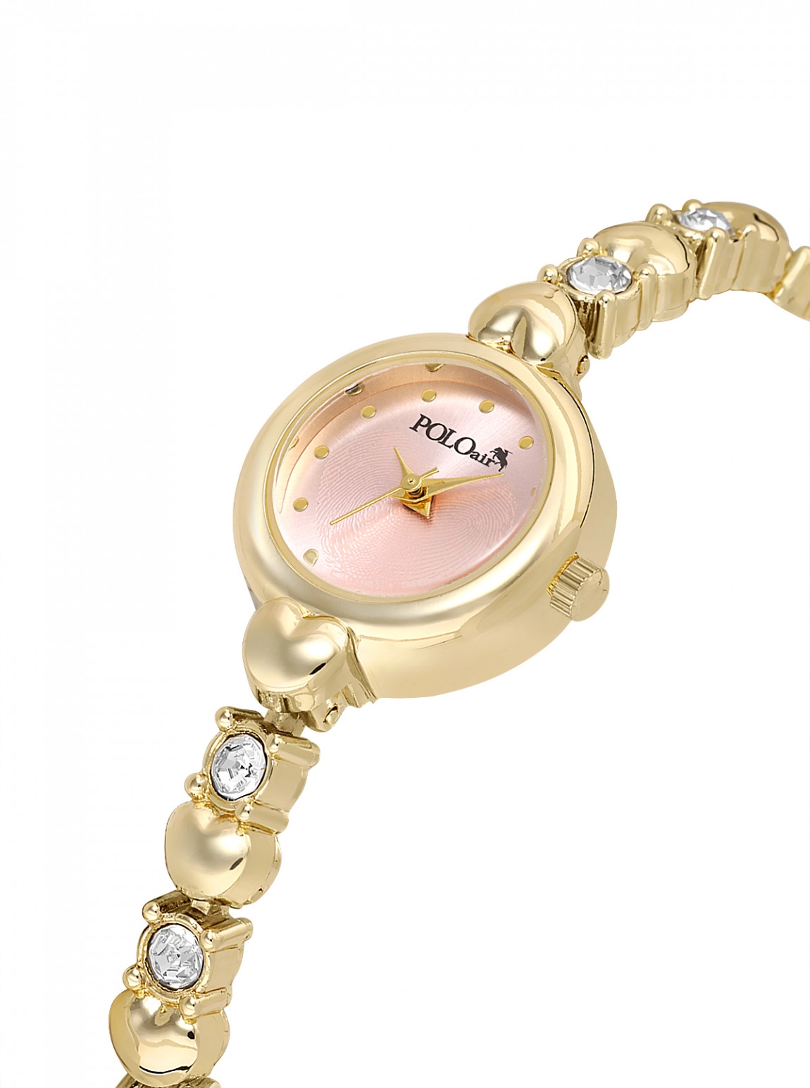 Kalp Detaylı Kordon Lüx Taşlı Kadın Kol Saati Gold Pembe Renk Pl-1618B4X
