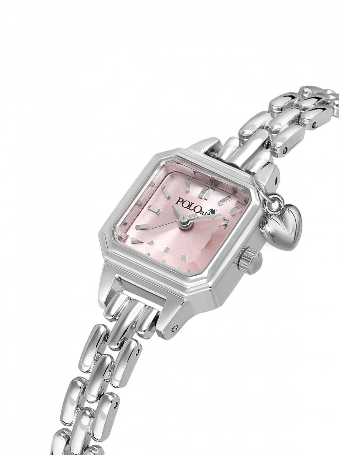Kare Kasa Kalp Charmlı Kadın Kol Saati Gümüş Pembe Renk Pl-1604B4X