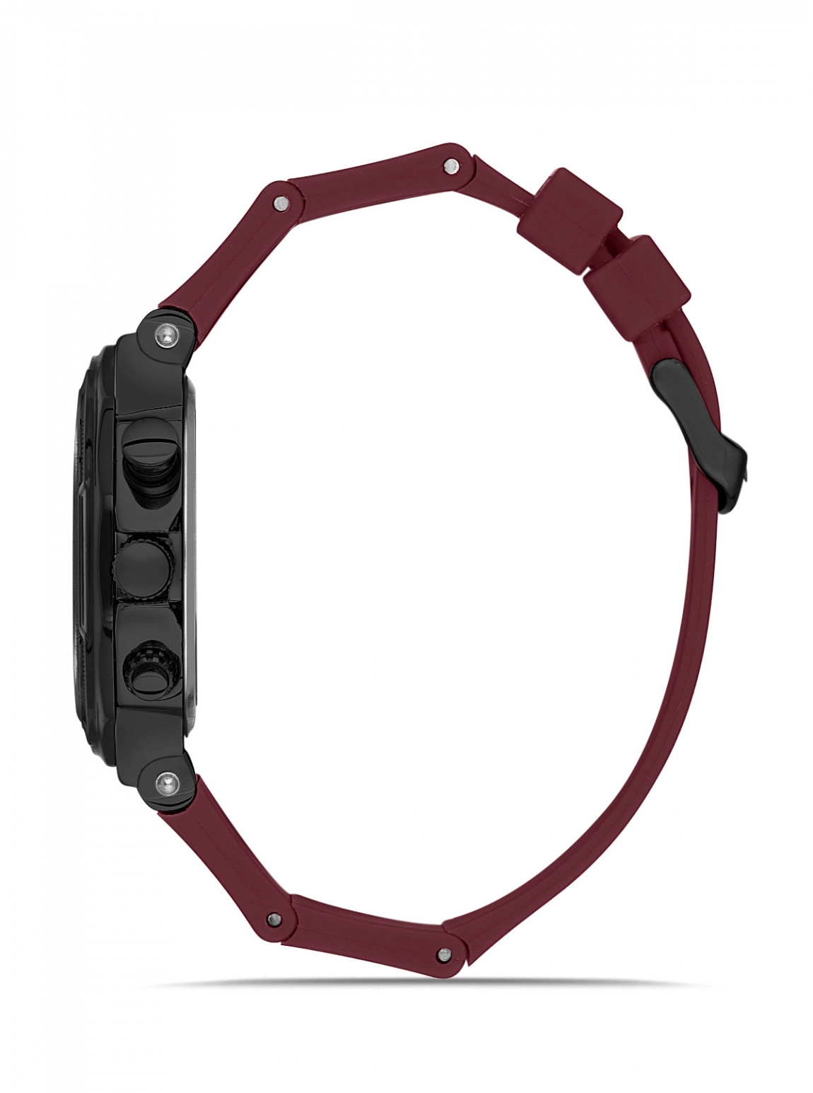 Kauçuk Kordon Metal Kasa Erkek Kol Saati Bordo Siyah Renk Pl-0973E8X