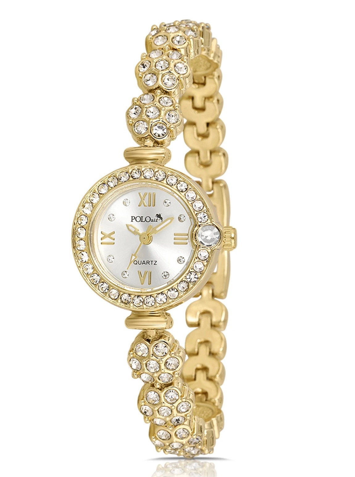 Lüx Taşlı Çiçek Desen Kordon Kadın Kol Saati Gold Renk Pl-1584B1X Altın Pl-1584B1X