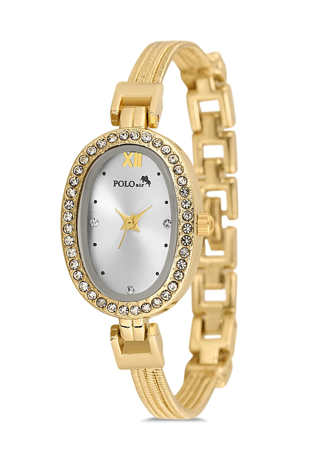 Lüx Taşlı Oval Kasa Hasır Metal Kordon Kadın Kol Saati Gold Renk Pl-1546B1X Gold Pl-1546B1X
