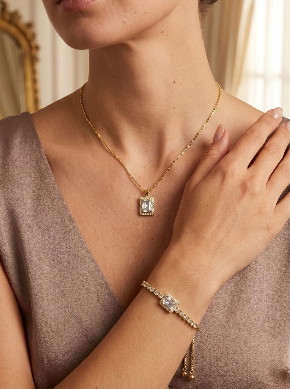 Mercek Takvimli Klasik Kadın Kol Saati 55 Ml Parfüm Uv400 Korumalı Güneş Gözlüğü Zirkon Taşlı Kolye Bileklik Özel Çiçekli Hediye Seti Gold Renk St-2252S1