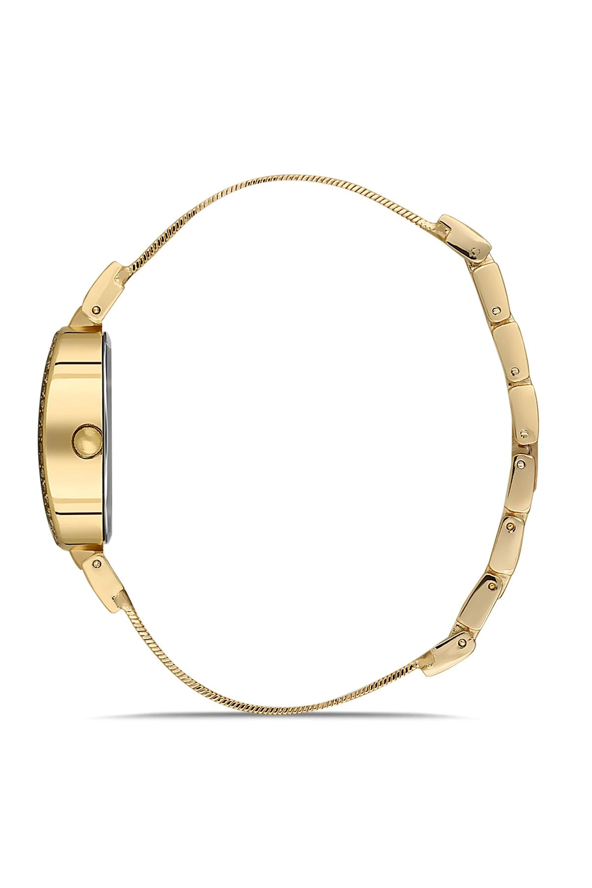 Oval Kasa Hasır Metal Kordon Kadın Kol Saati Zirkon Taşlı Yuvarlak Bileklik Gold Renk Pl-1546B1 Gold Pl-1546B1