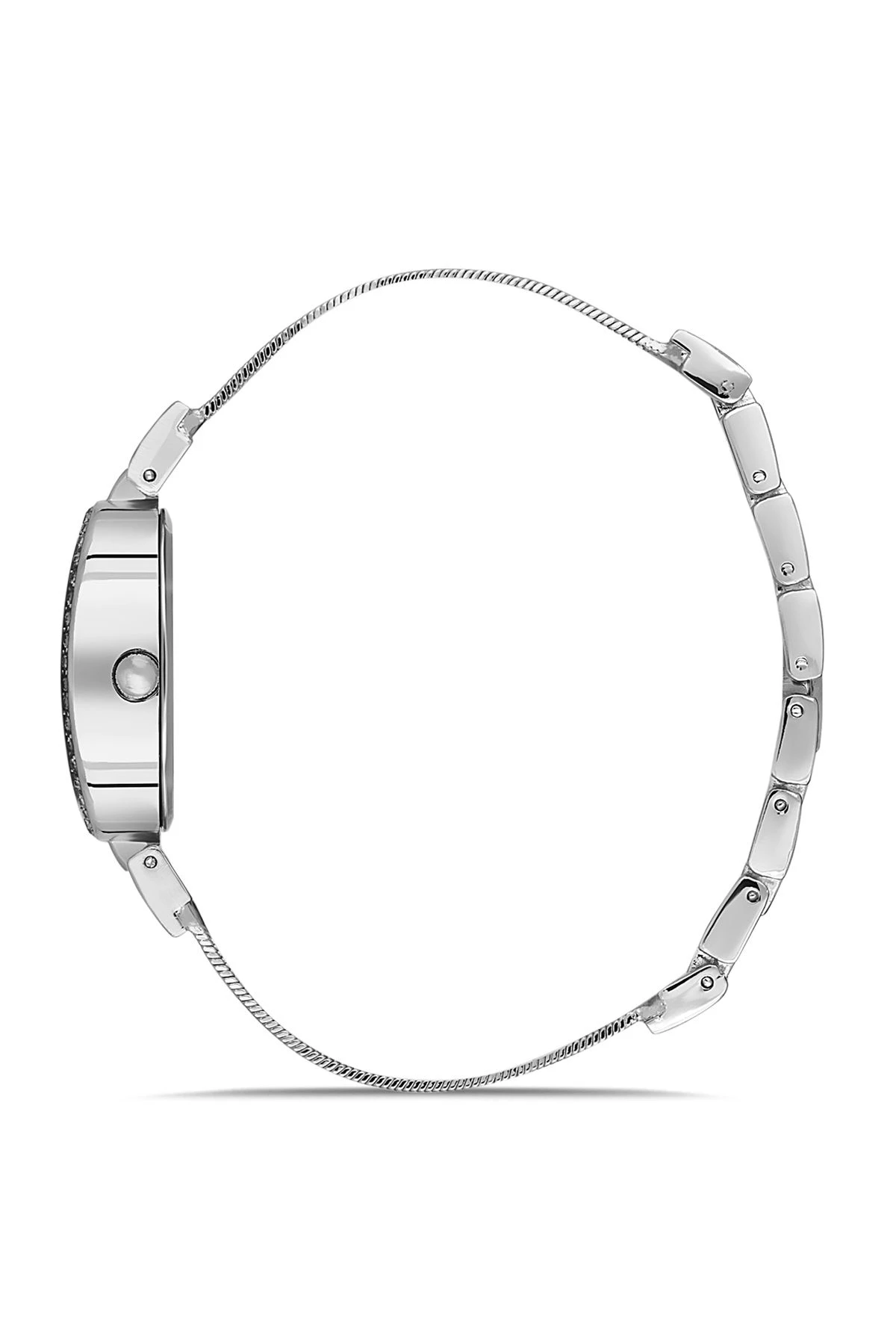 Oval Kasa Hasır Metal Kordon Kadın Kol Saati Zirkon Taşlı Yuvarlak Bileklik Gümüş Renk Pl-1546B2 Gümüş Pl-1546B2