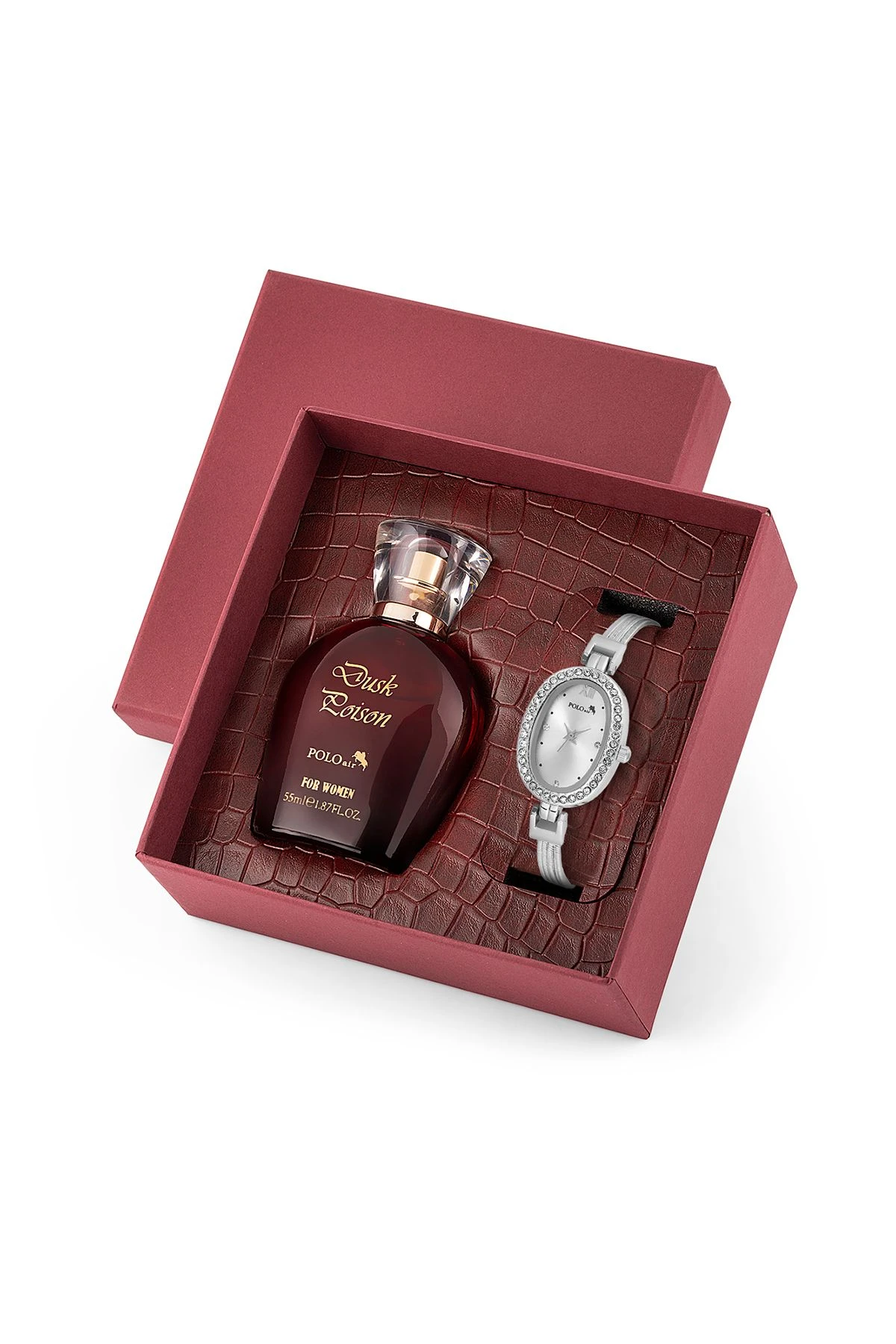 Oval Kasa Kadın Kol Saati Parfüm Bordo Hediyelik Kutsunda Set Gümüş Renk St-2170S2 Gümüş St-2170S2