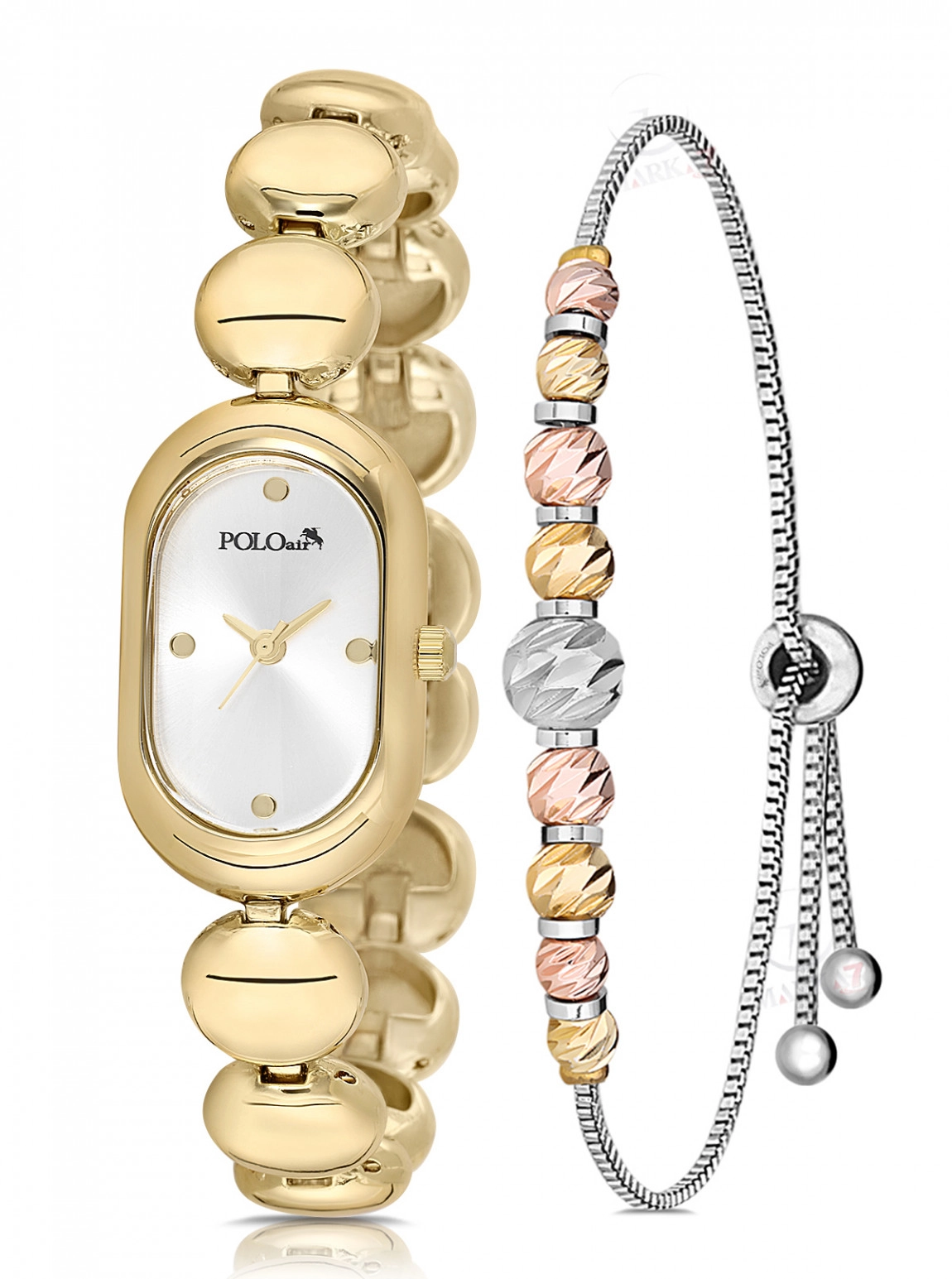 Oval Kasa Kadın Kol Saati Ve Dorika Bileklik Kombin Gold Renk Pl-1596B1