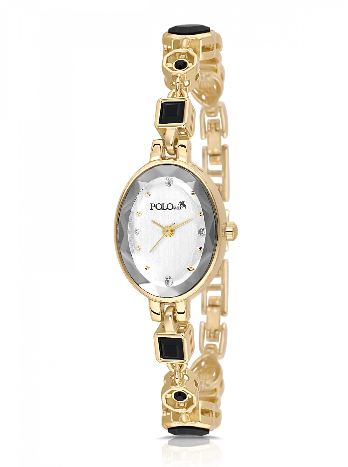 Oval Kasa Siyah Taş Detaylı Kadın Kol Saati Ve Yıldız Bileklik Kombin Gold Renk Pl-1607B1