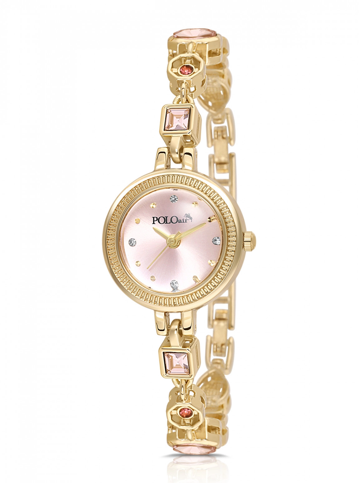 Pembe Renkli Taş Detaylı Kadın Kol Saati Gold Renk Pl-1608B1X