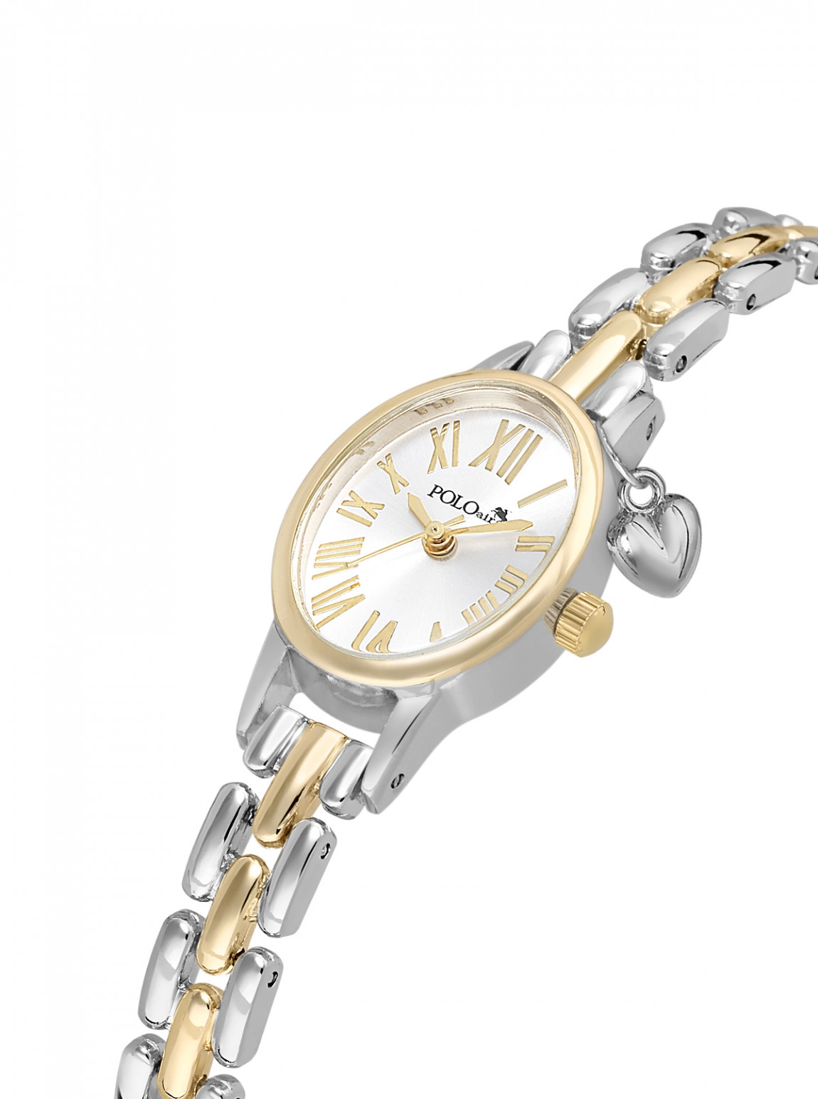 Romen Rakamlı Kalp Charmlı Kadın Kol Saati Gold Gümüş Renk Pl-1600B3X