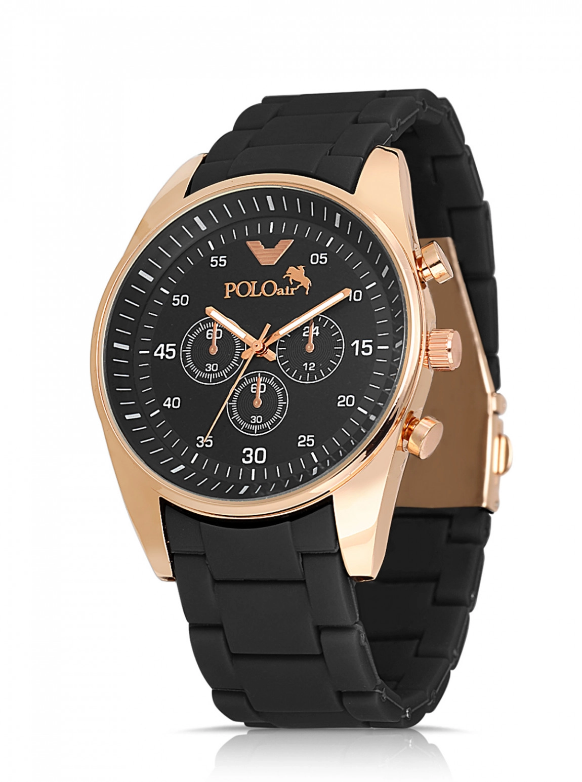 Silikon Kordon Spor Erkek Kol Saati Siyah Bakır Renk Pl-0981E4X