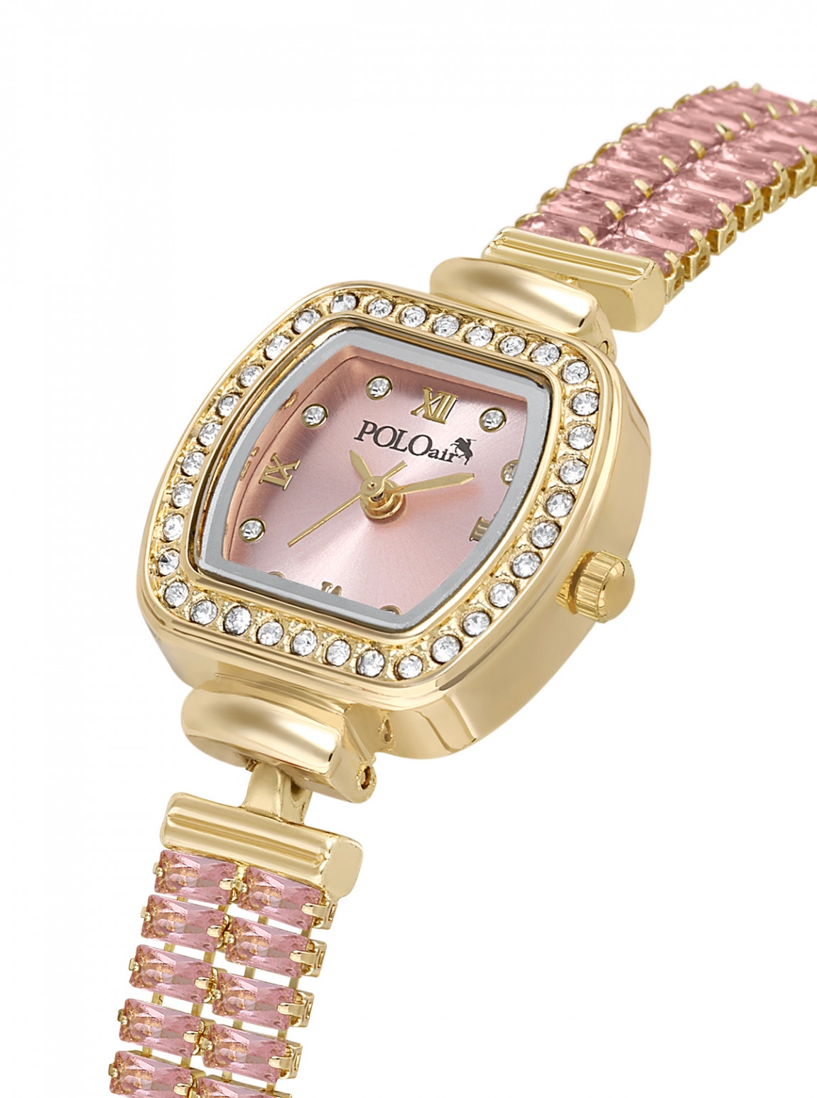 Baget Taşlı Kordon Kare Kasa Şık Kadın Kol Saati Ve Zirkon Taşlı Baget Bileklik Kombin Gold Pembe Renk Pl-1620B5