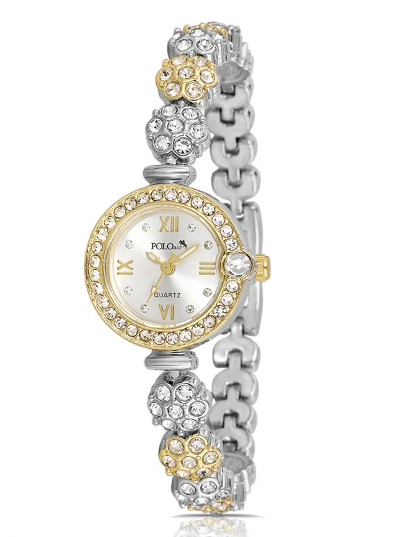 Çiçek Desen Kordon Kadın Kol Saati Yıldız Bileklik Kombin Gold Gümüş Renk Pl-1584B3 Gümüş Pl-1584B3