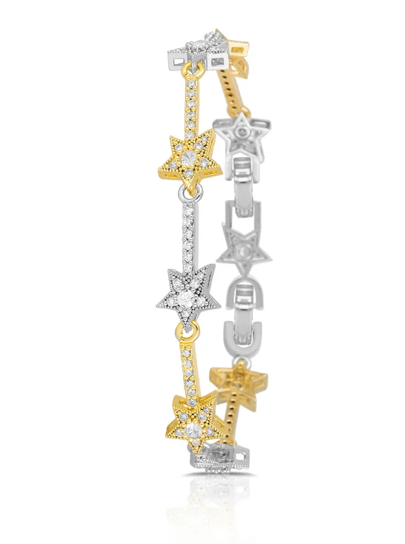 Çiçek Desen Kordon Kadın Kol Saati Yıldız Bileklik Kombin Gold Gümüş Renk Pl-1584B3 Gümüş Pl-1584B3