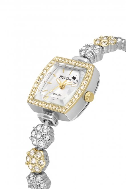 Çiçek Taşlı Kordon Kadın Kol Saati Gold Gümüş Renk Pl-1583B1X Altın Pl-1583B1X