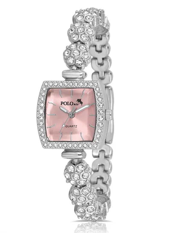 Çiçek Taşlı Kordon Kadın Kol Saati Gümüş Pembe Renk Pl-1583B3X Pembe Pl-1583B3X