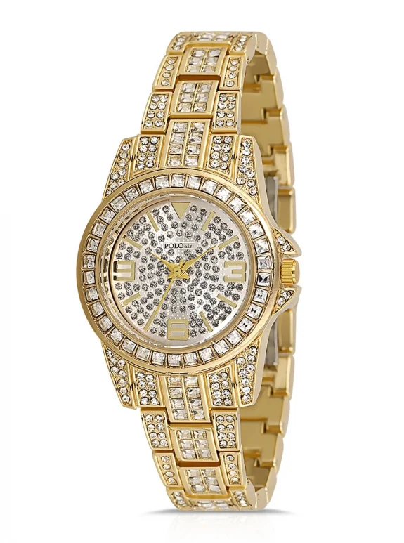 Çift Klips Lüx Taşlı Kadın Kol Saati Gold Renk Pl-1551B1X Gold Pl-1551B1X