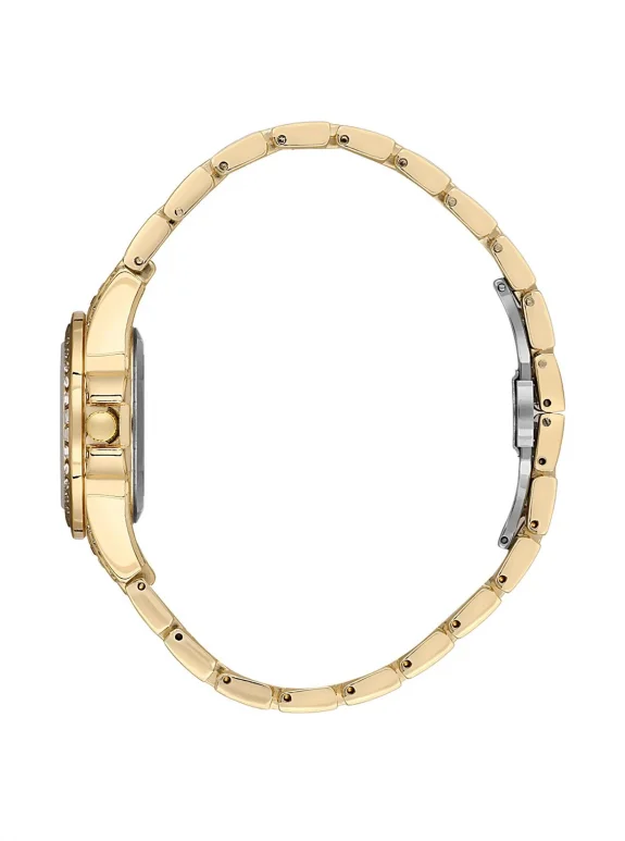 Çift Klips Lüx Taşlı Kadın Kol Saati Zirkon Taşlı Baget Bileklik Kombin Gold Renk Pl-1551B1 Gold Pl-1551B1