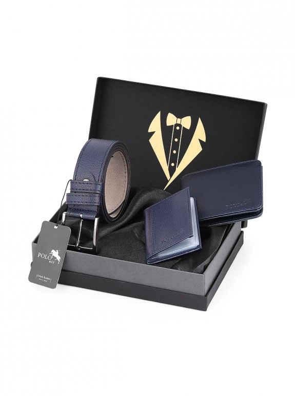 Erkek Damat Bohçası Kutulu 3'Lü Kemer, Cüzdan Ve Kartlık Klasik Model Set