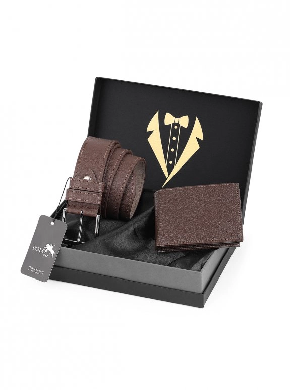 Erkek Damat Çeyiz Koleksiyonu Kravatlı Kutuda 2'Li Klasik Premium Set: Kemer Ve Cüzdan Seti
