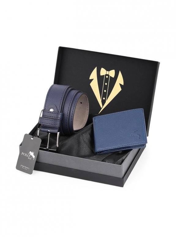 Erkek Damat Çeyiz Koleksiyonu Kravatlı Kutuda 2'Li Klasik Premium Set: Kemer Ve Cüzdan Seti