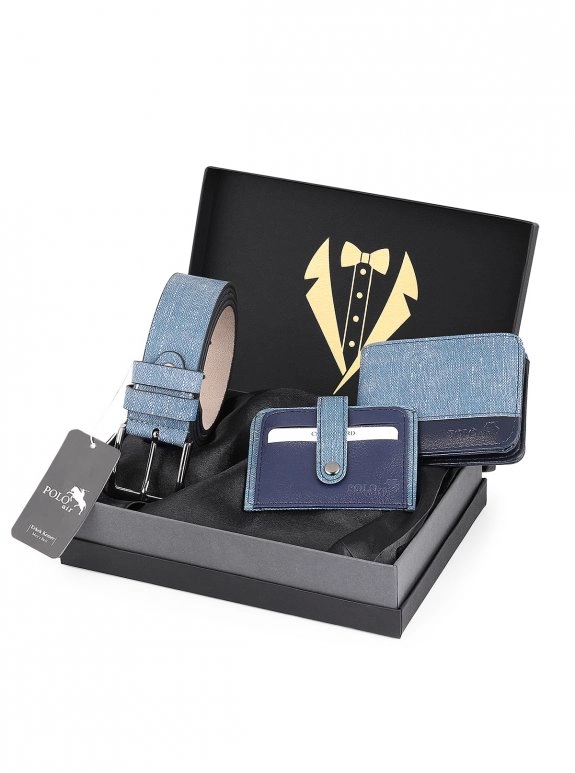 Erkek Damat Çeyiz Paketi Kravatlı Kutuda 3'Lü Trend Spor Kombin: Kemer, Cüzdan Ve Kartlık