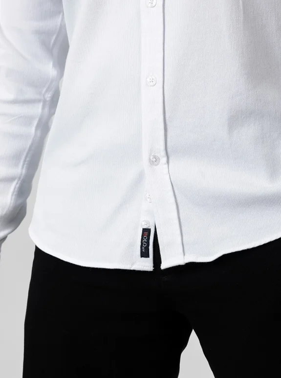 Erkek Gömlek Slimfit Likralı Kumaş Uzun Kol PA-180 Beyaz Renk Lacivert Logo PA-180-BS