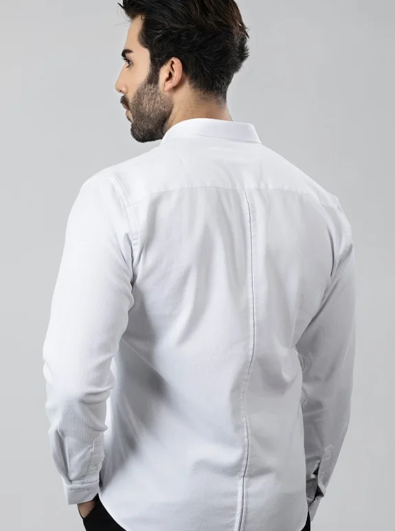 Erkek Gömlek Slimfit Likralı Kumaş Uzun Kol PA-180 Beyaz Renk Lacivert Logo PA-180-BS