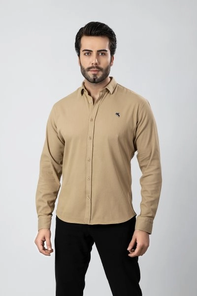 Erkek Gömlek Slimfit Likralı Kumaş Uzun Kol Pa-180 Camel Renk PA-180-TM