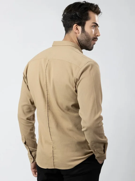 Erkek Gömlek Slimfit Likralı Kumaş Uzun Kol Pa-180 Camel Renk PA-180-TS