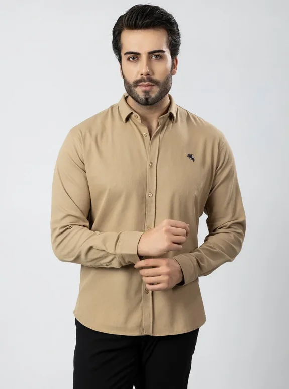 Erkek Gömlek Slimfit Likralı Kumaş Uzun Kol Pa-180 Camel Renk PA-180-TS