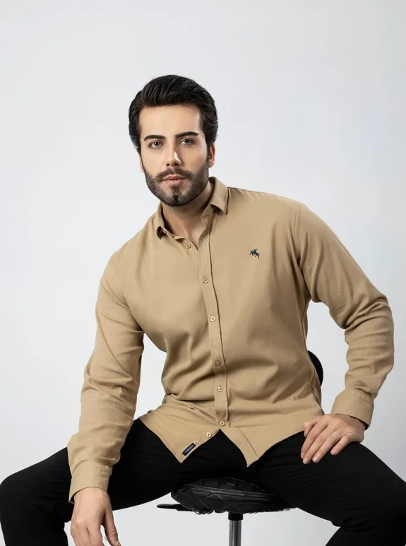 Erkek Gömlek Slimfit Likralı Kumaş Uzun Kol Pa-180 Camel Renk PA-180-TS