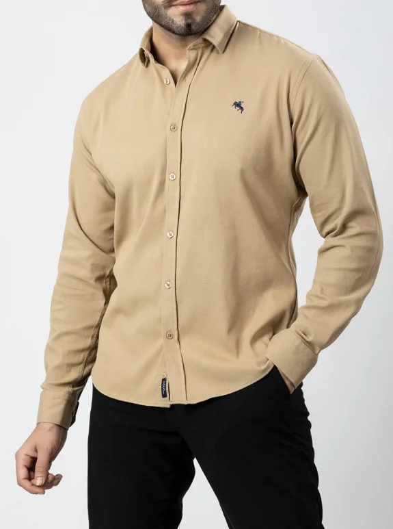 Erkek Gömlek Slimfit Likralı Kumaş Uzun Kol Pa-180 Camel Renk PA-180-TS