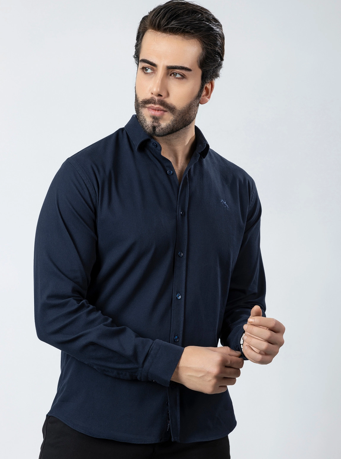 Erkek Gömlek Slimfit Likralı Kumaş Uzun Kol Pa-180 Lacivert Renk