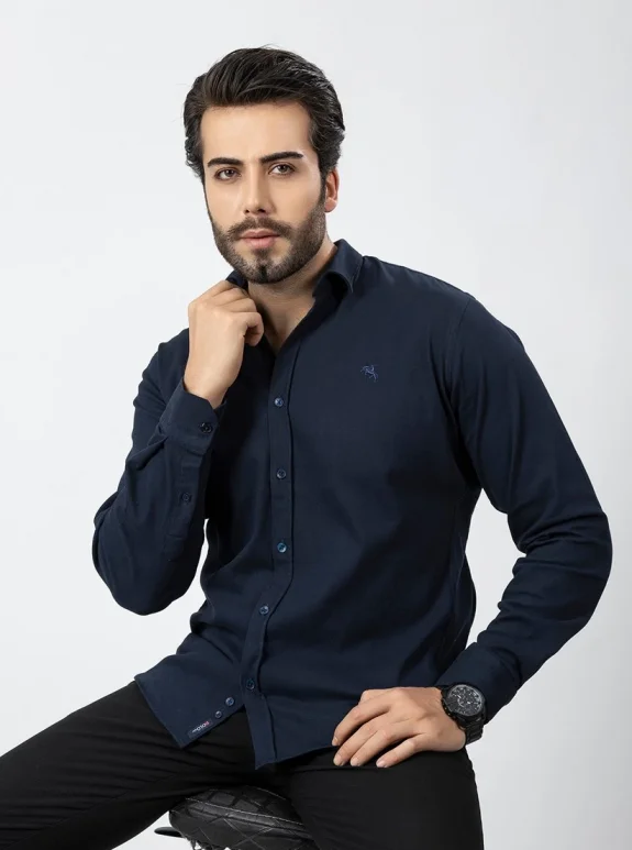 Erkek Gömlek Slimfit Likralı Kumaş Uzun Kol Pa-180 Lacivert Renk PA-180-LM