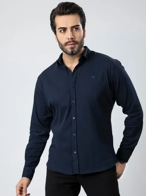 Erkek Gömlek Slimfit Likralı Kumaş Uzun Kol Pa-180 Lacivert Renk PA-180-LM