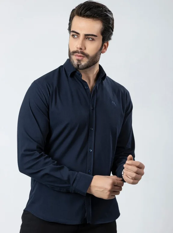 Erkek Gömlek Slimfit Likralı Kumaş Uzun Kol Pa-180 Lacivert Renk PA-180-LM