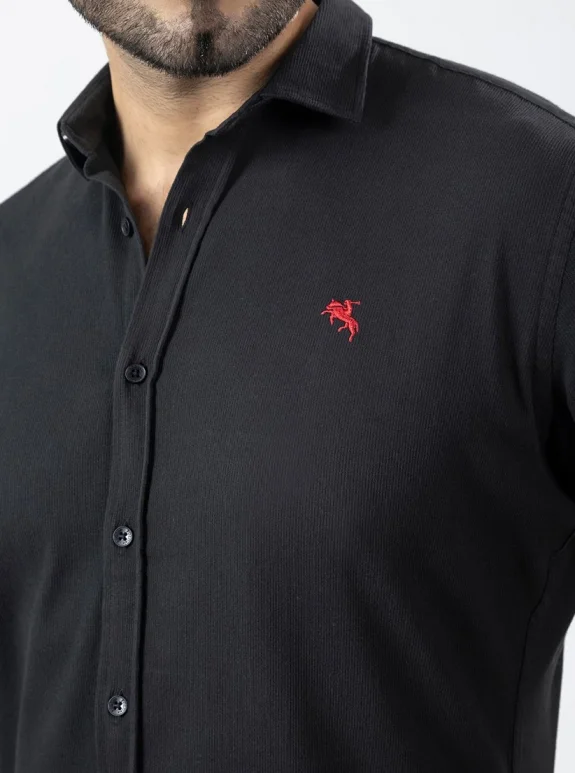 Erkek Gömlek Slimfit Likralı Kumaş Uzun Kol PA-180 Siyah Renk PA-180-SS